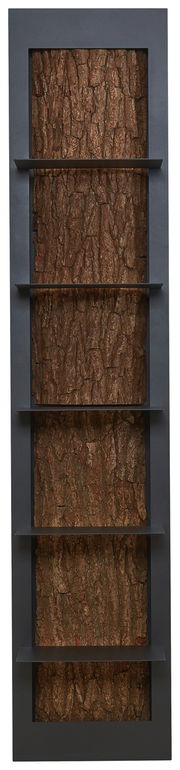 Regalelement mit fünf Ablagen, vertikale Perspektive, Rückwand in Baumrindenoptik
