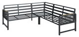 Moderne, schwarze Loungegarnitur aus Metall in L-Form, seitliche Perspektive
