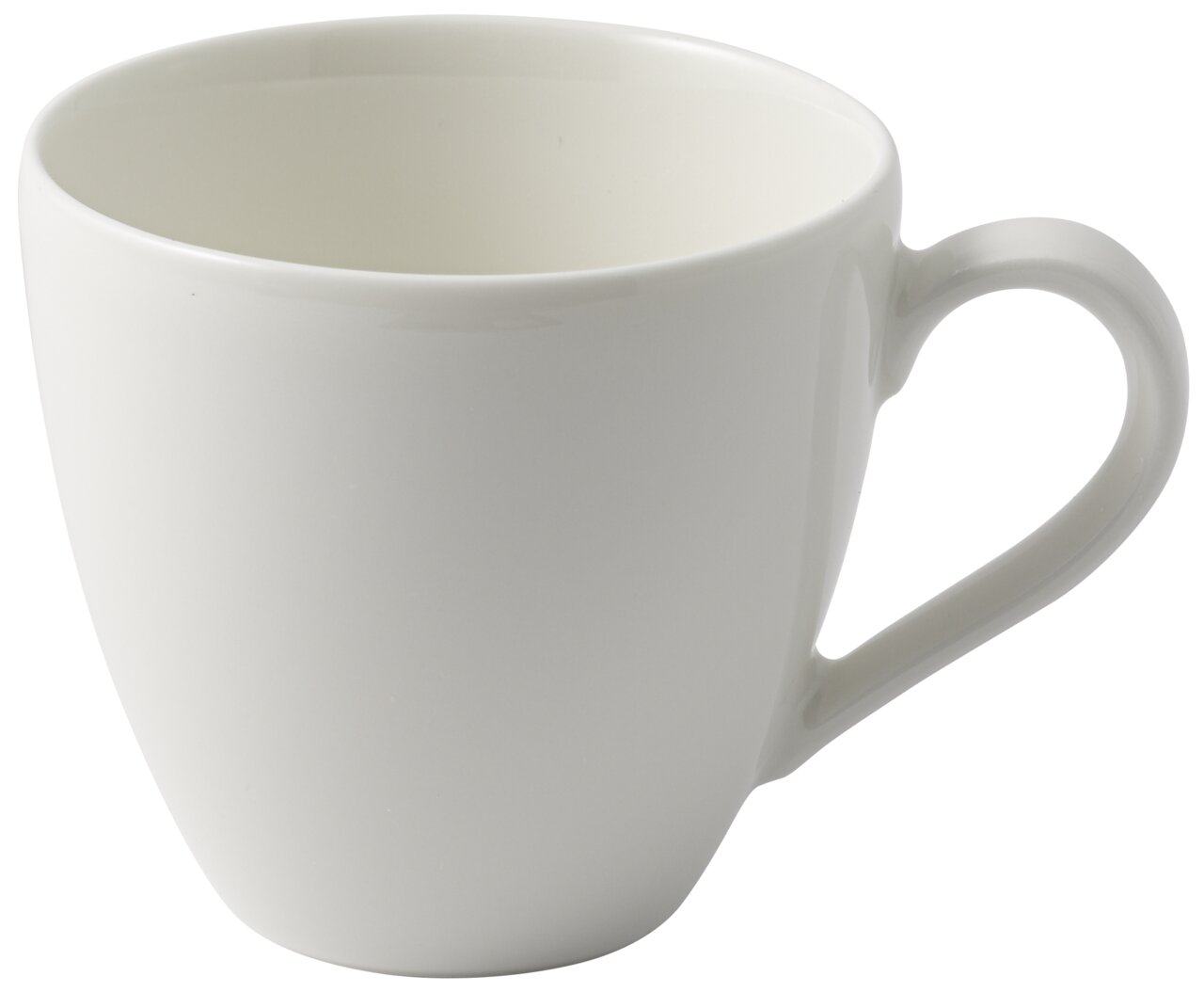 Weiße Mokka-Espressotasse mit Henkel, seitliche Perspektive