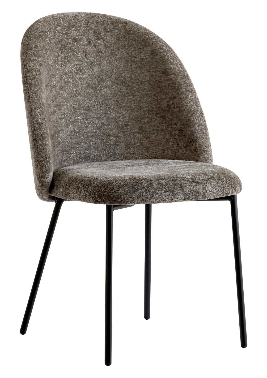 Connubia Stuhl TUKA MID Grauer Stuhl mit gepolsterter Rückenlehne und Sitzfläche, schwarzes Metallgestell, seitliche Perspektive