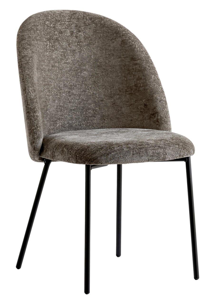 Connubia Stuhl TUKA MID Grauer Stuhl mit gepolsterter Rückenlehne und Sitzfläche, schwarzes Metallgestell, seitliche Perspektive