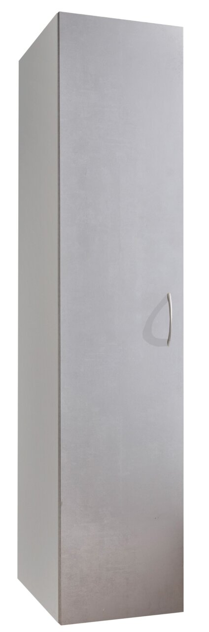 XORA Kleiderschrank MULTIRAUMKONZEPT Moderner grauer Kleiderschrank mit einer Tür und silbernem Griff, seitliche Perspektive.