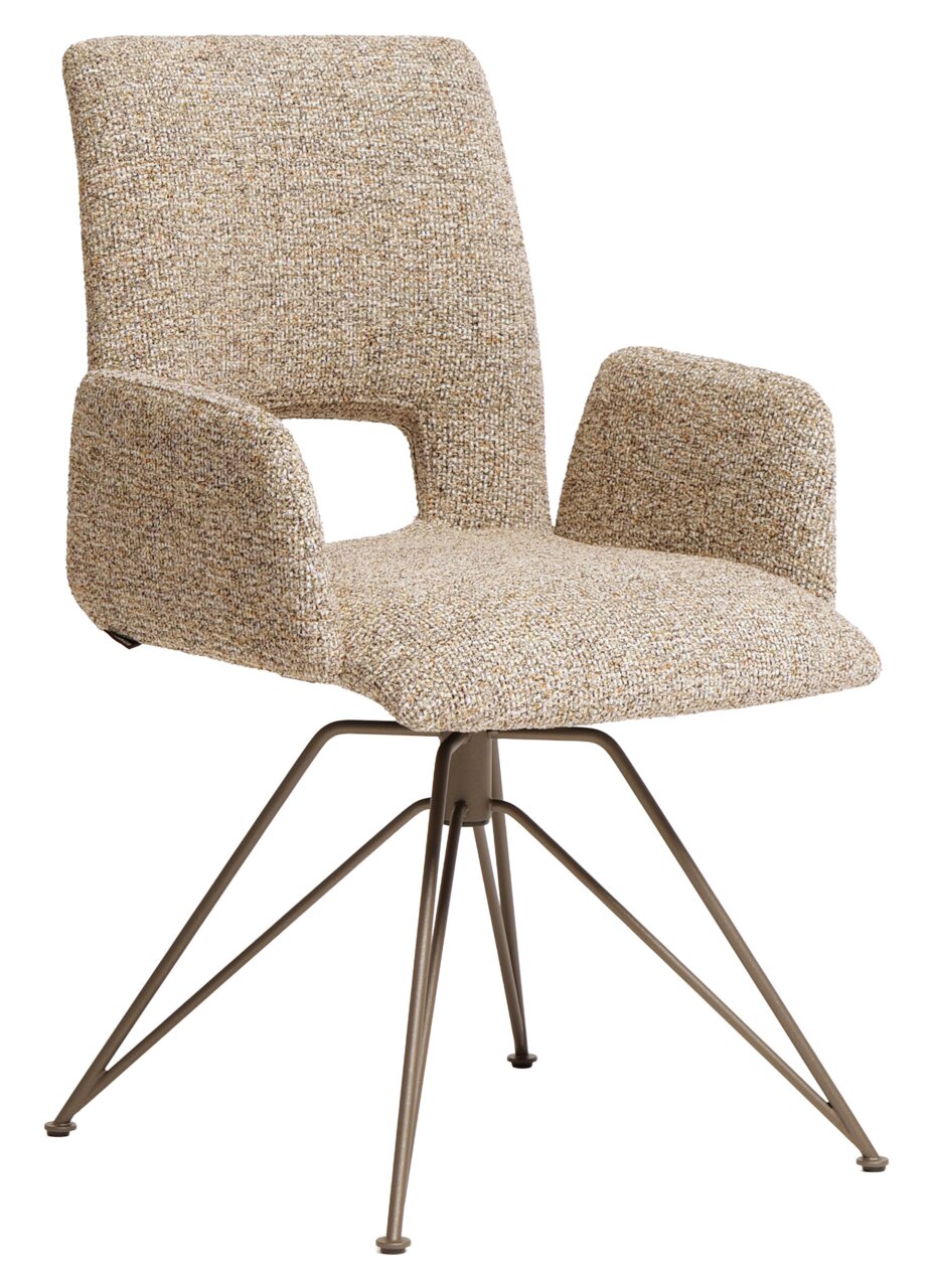 Venjakob Fauteuil BENNET Moderne fauteuil met beige gestreepte stoffen bekleding en metalen frame, zijaanzicht