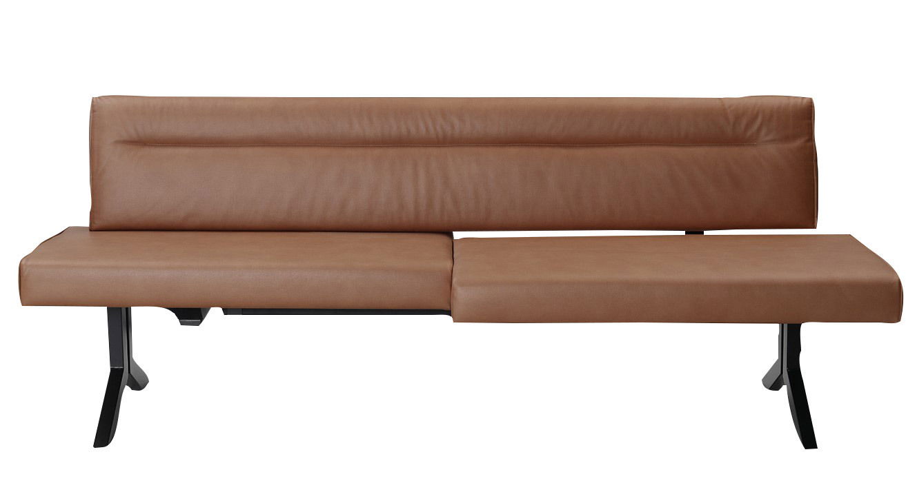 Braune Sitzbank Moderano LAURA aus Leder mit schwarzem Metallgestell, Frontalansicht