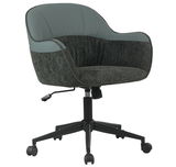 Moderner Drehstuhl mit gepolstertem Sitz und Rückenlehne in Grau, seitliche Ansicht