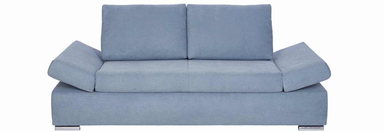 Blaues Schlafsofa mit verstellbaren Armlehnen, Frontalansicht