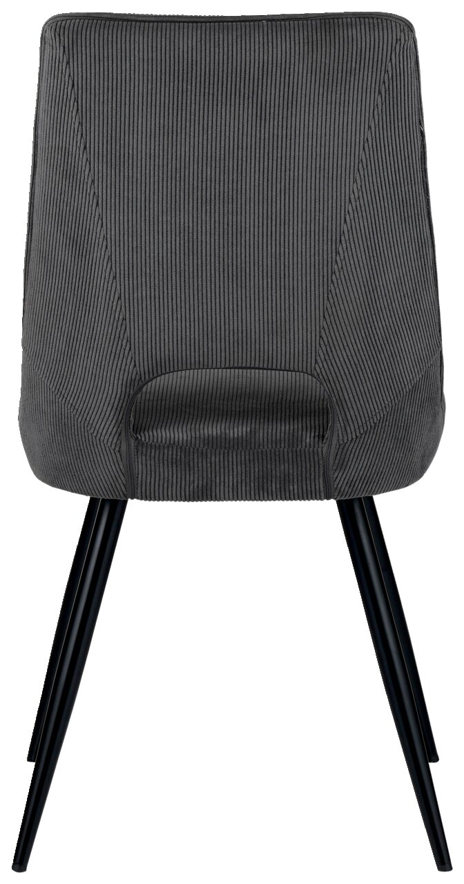 Z2 Stuhl ISAK Rückansicht eines modernen Stuhls mit grauem, geripptem Stoffbezug und schwarzen Metallbeinen.