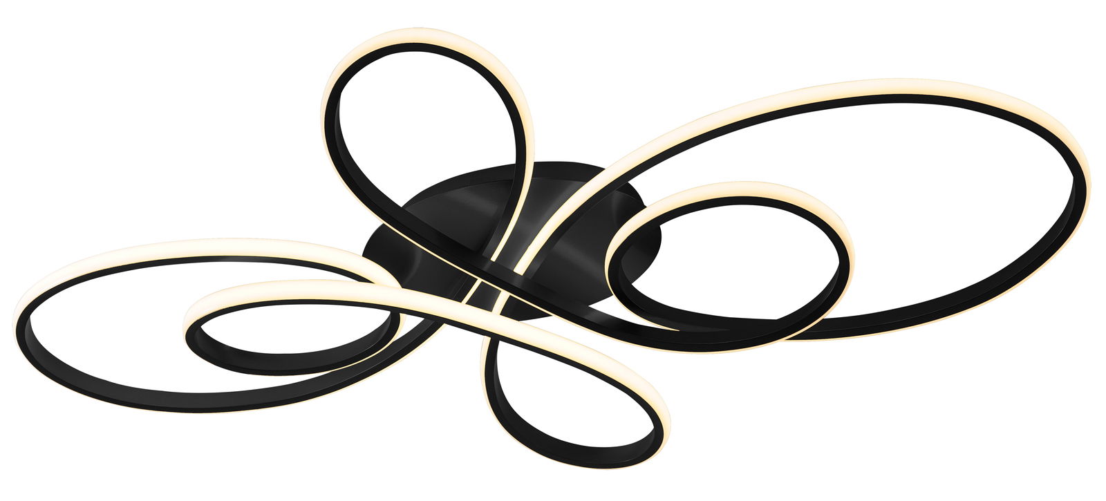 Moderne LED-Deckenleuchte mit geschwungenem Design, seitliche Perspektive