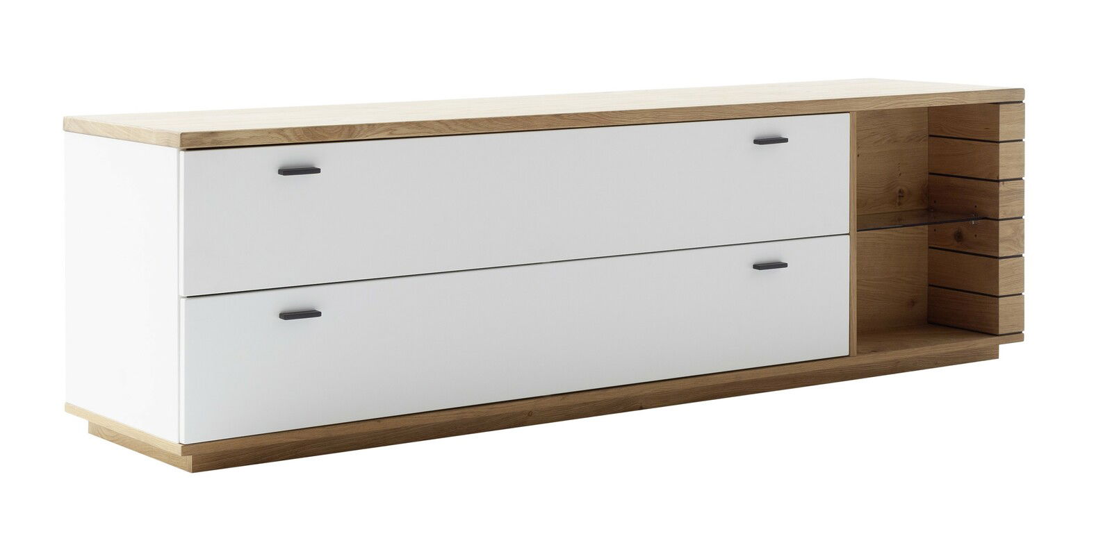 Novel TV-Lowboard MANITOBA TV-Lowboard Novel MANITOBA in Holzoptik mit weißen Fronten, seitliche Perspektive