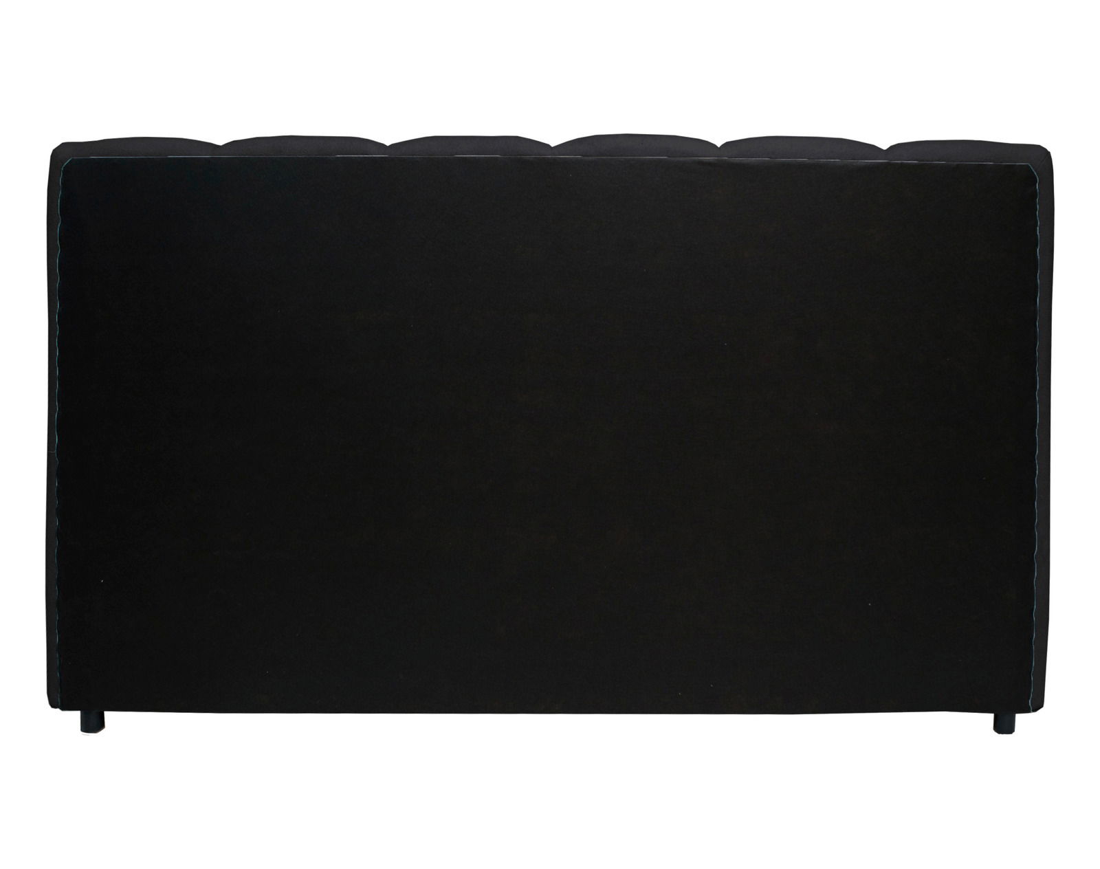 Rückansicht eines schwarzen Polsterbettgestells mit abgerundeten Kanten.