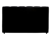 Rückansicht eines schwarzen Polsterbettgestells mit abgerundeten Kanten.