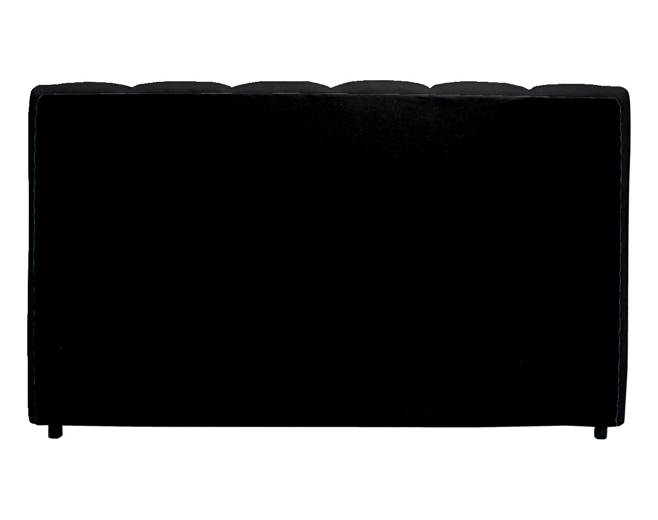 Rückansicht eines schwarzen Polsterbettgestells mit abgerundeten Kanten.