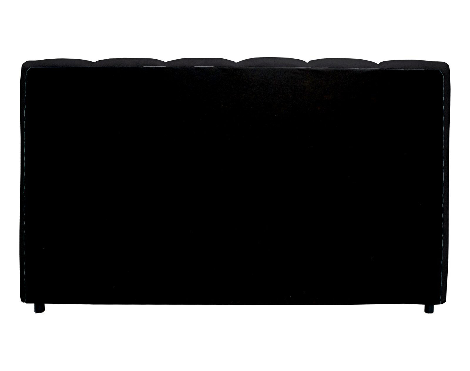 Rückansicht eines schwarzen Polsterbettgestells mit abgerundeten Kanten.