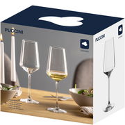 Verpackung eines 6er-Sets Sektgläser mit elegantem Design, seitliche Perspektive