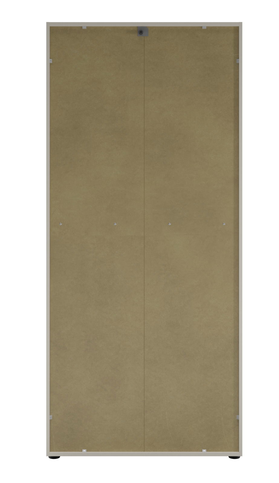 Vorderansicht eines Aktenschranks mit zwei Türen in neutraler Farbe.