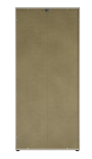 Vorderansicht eines Aktenschranks mit zwei Türen in neutraler Farbe.