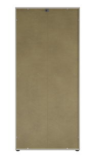 Vorderansicht eines Aktenschranks mit zwei Türen in neutraler Farbe.