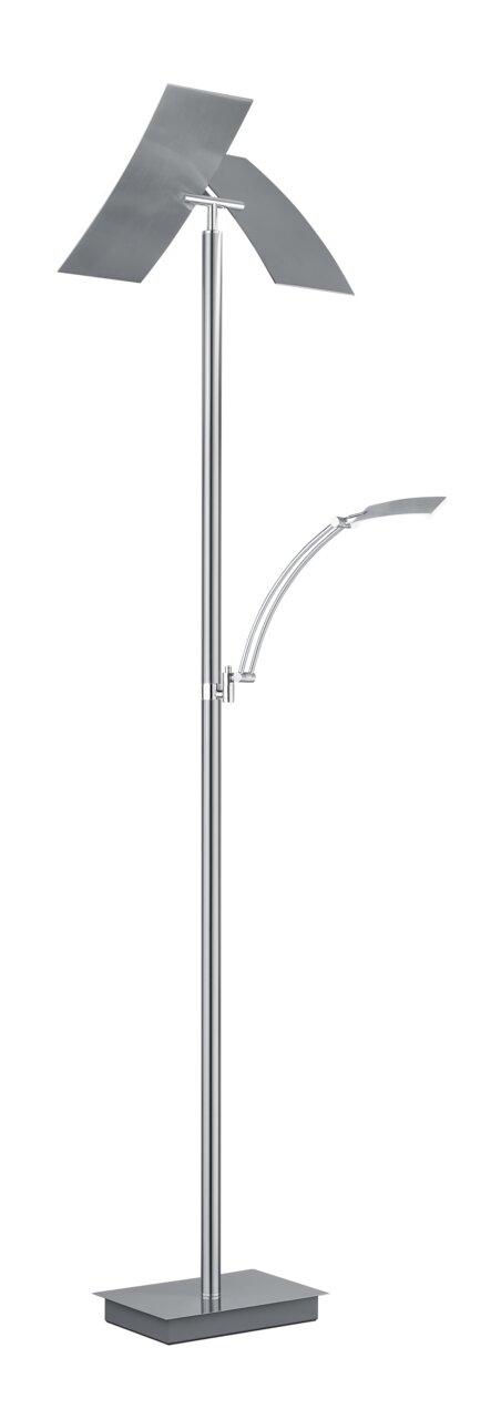 Hell Stehleuchte ANDY Moderne Stehleuchte ANDY in silberner Metalloptik mit zwei rechteckigen Lampenschirmen, seitlicher Perspektive