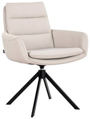 Moderner cremefarbener Sessel mit schwarzem Metallgestell, seitliche Perspektive