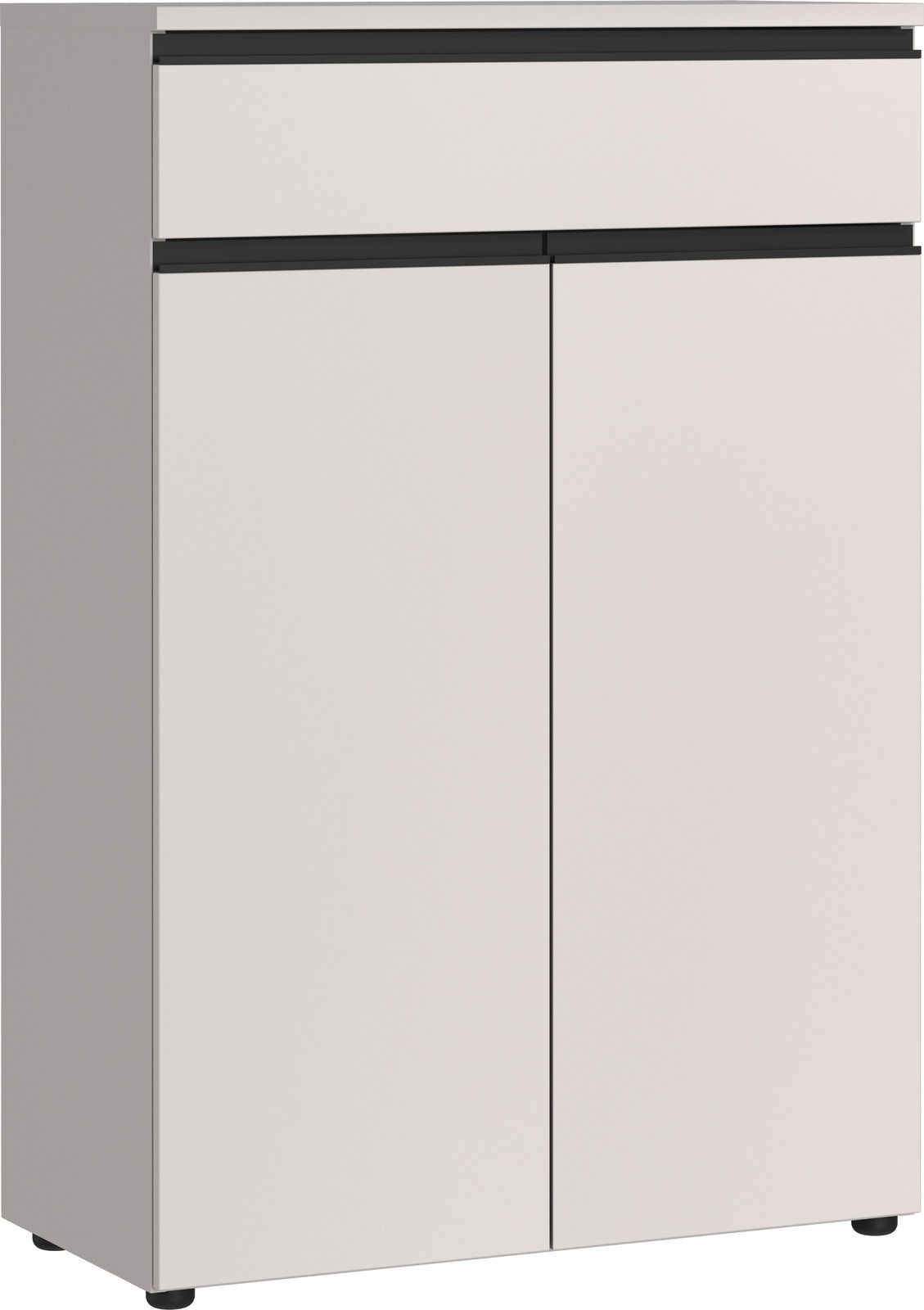 Moderner Aktenschrank mit zwei Türen und einer Schublade, Frontansicht