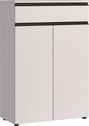 Moderner Aktenschrank mit zwei Türen und einer Schublade, Frontansicht