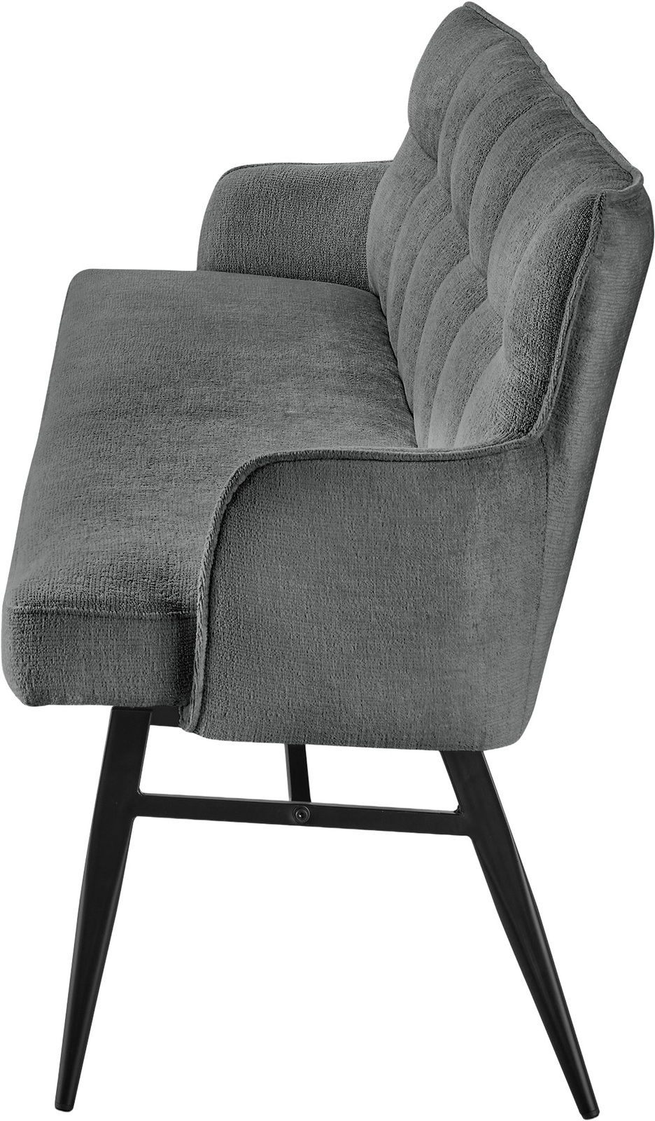 Set one by Musterring Bank SET ONE TUCSON Graue Bank mit gepolsterter Sitzfläche und Rückenlehne, seitliche Perspektive