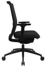 Schwarzer Bürostuhl Topstar SITNESS AIRWORK G, Seitenansicht, mit Armlehnen und Rollen.