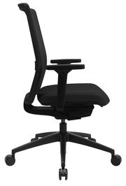 Schwarzer Bürostuhl Topstar SITNESS AIRWORK G, Seitenansicht, mit Armlehnen und Rollen.