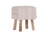 Hocker mit gestricktem Bezug in Beige und Holzbeinen, seitliche Perspektive