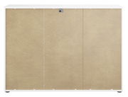 Rückansicht eines Sideboards mit weißem Rahmen und naturbelassener Rückwand.