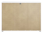 Rückansicht eines Sideboards mit weißem Rahmen und naturbelassener Rückwand.
