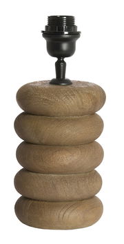 Holzfarbener Lampenfuß in Form von gestapelten Steinen, seitliche Perspektive
