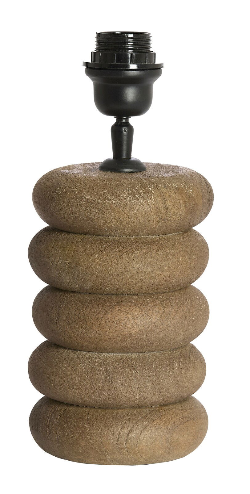 Holzfarbener Lampenfuß in Form von gestapelten Steinen, seitliche Perspektive