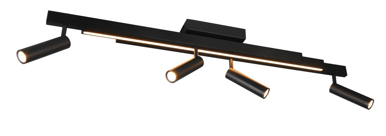 Trio Leuchten Plafondlamp ZENO Moderne zwarte plafondlamp Zeno met vier verstelbare spotjes, zijaanzicht