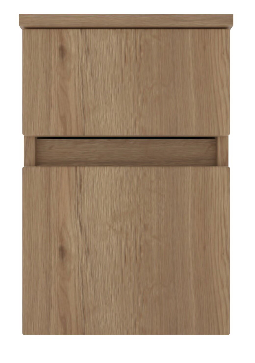 Novel Unterschrank NV.210 Frontansicht eines Unterschranks aus Holz mit zwei Schubladen.