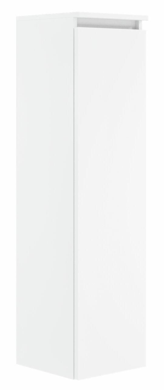 Weißer, moderner Badschrank aus der Serie NEXT4YOU von Puris, seitliche Perspektive