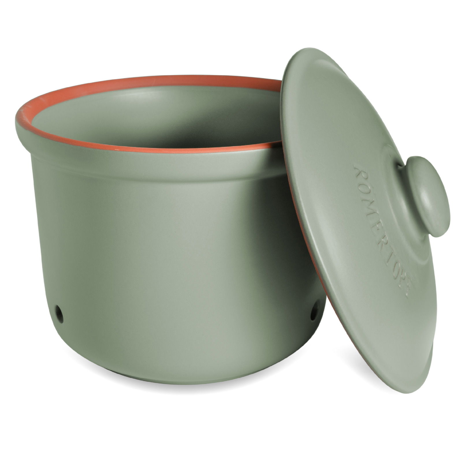 Römertopf Frische-Topf Grüner Römertopf Frische-Topf Maxi Plus mit abgenommenem Deckel, seitliche Perspektive