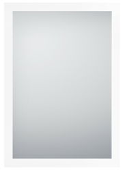 Rechteckiger Spiegel mit weißem Rahmen, frontal fotografiert