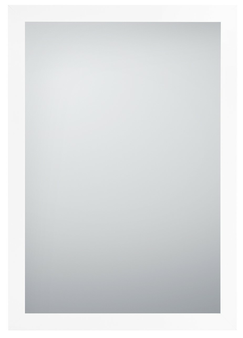 Rechteckiger Spiegel mit weißem Rahmen, frontal fotografiert