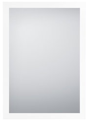 Rechteckiger Spiegel mit weißem Rahmen, frontal fotografiert