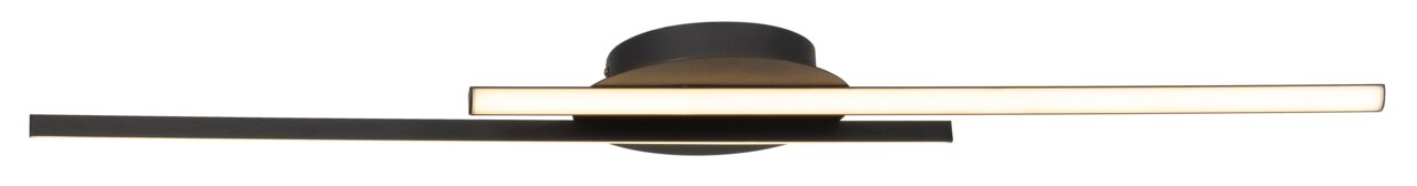 Novel LED-Deckenleuchte DOMBAY Moderne LED-Deckenleuchte in Schwarz mit zwei horizontalen Leuchtstreifen, seitliche Perspektive