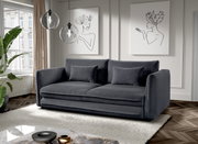 Graues Funktionssofa in modernem Wohnzimmer, seitliche Perspektive