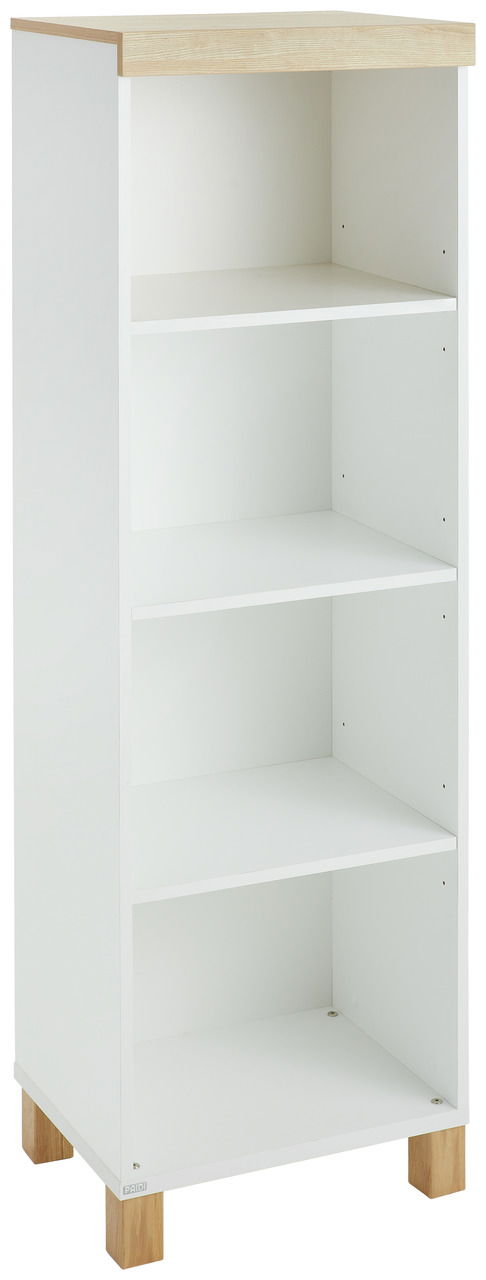Paidi Regal offen LENNOX FRESH Weißes, offenes Regal mit vier Fächern, Holzoberfläche und Holzfüßen, seitliche Perspektive