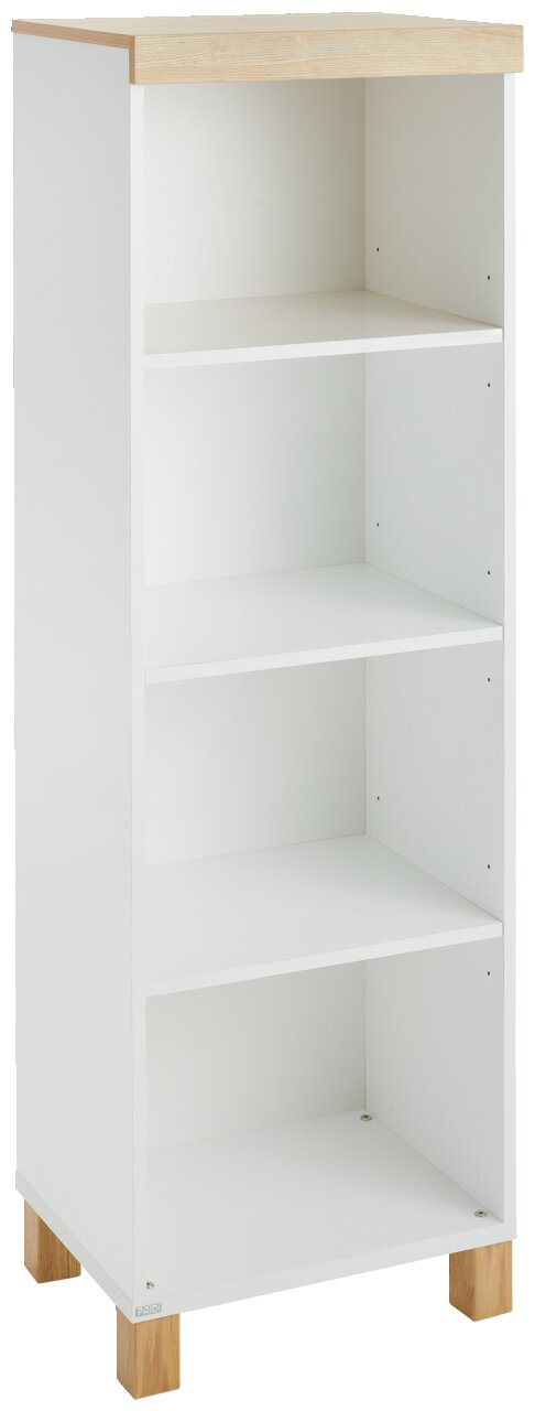 Paidi Regal offen LENNOX FRESH Weißes, offenes Regal mit vier Fächern, Holzoberfläche und Holzfüßen, seitliche Perspektive