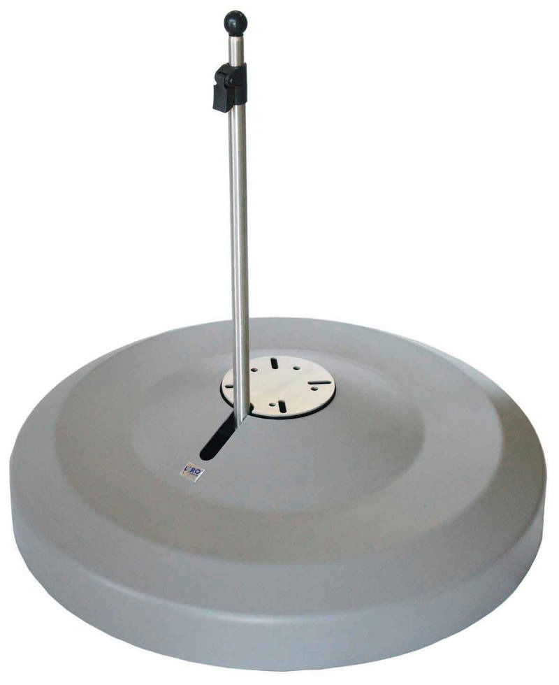 Grauer Schirmständer mit Metallstange, seitliche Perspektive