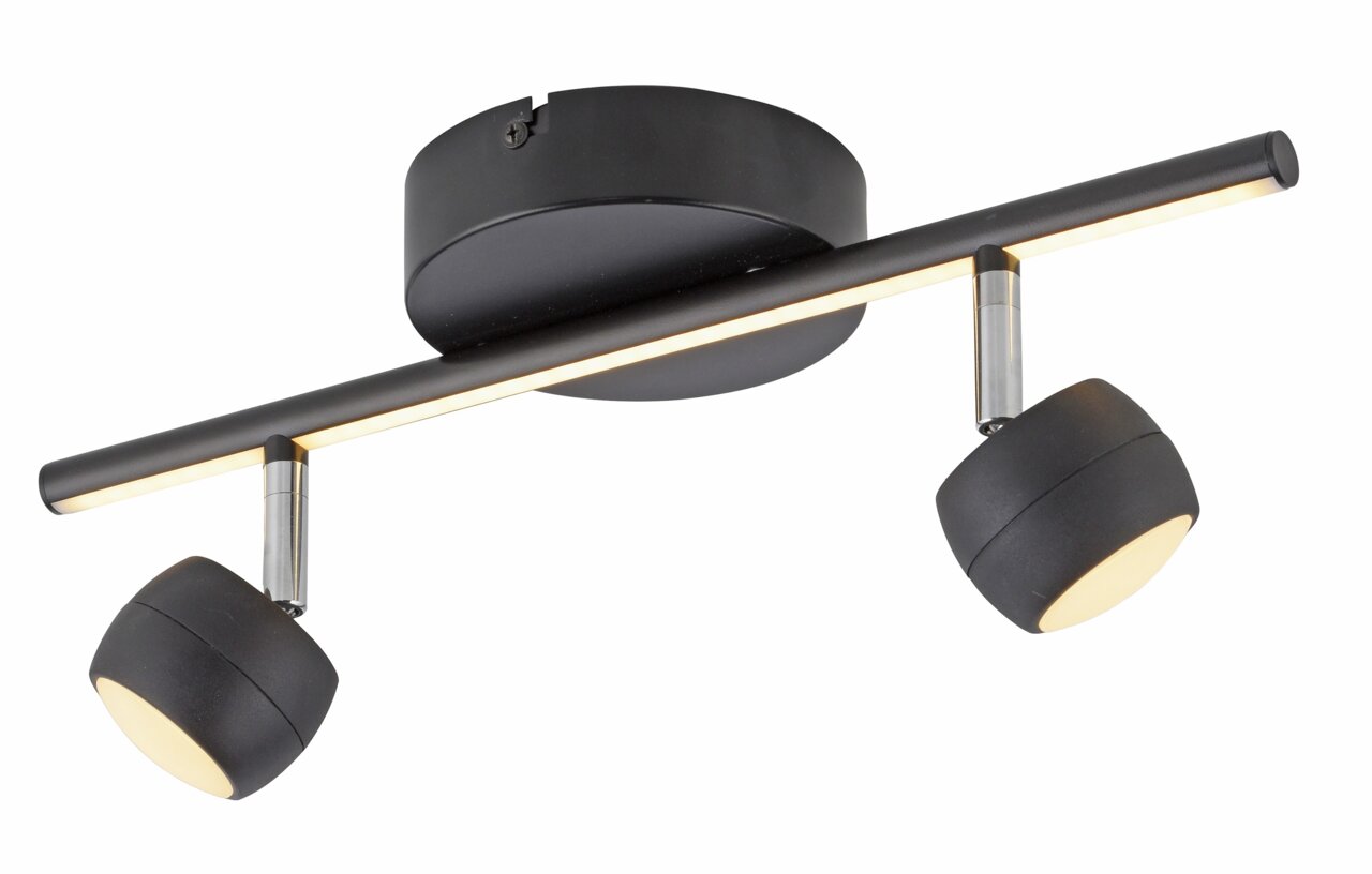 Just Light Deckenleuchte JARIK Moderne schwarze Deckenleuchte mit zwei verstellbaren Strahlern, seitliche Perspektive