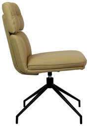 Moderner, beiger Stuhl mit gepolsterter Rückenlehne und schwarzem Metallgestell, Seitenansicht