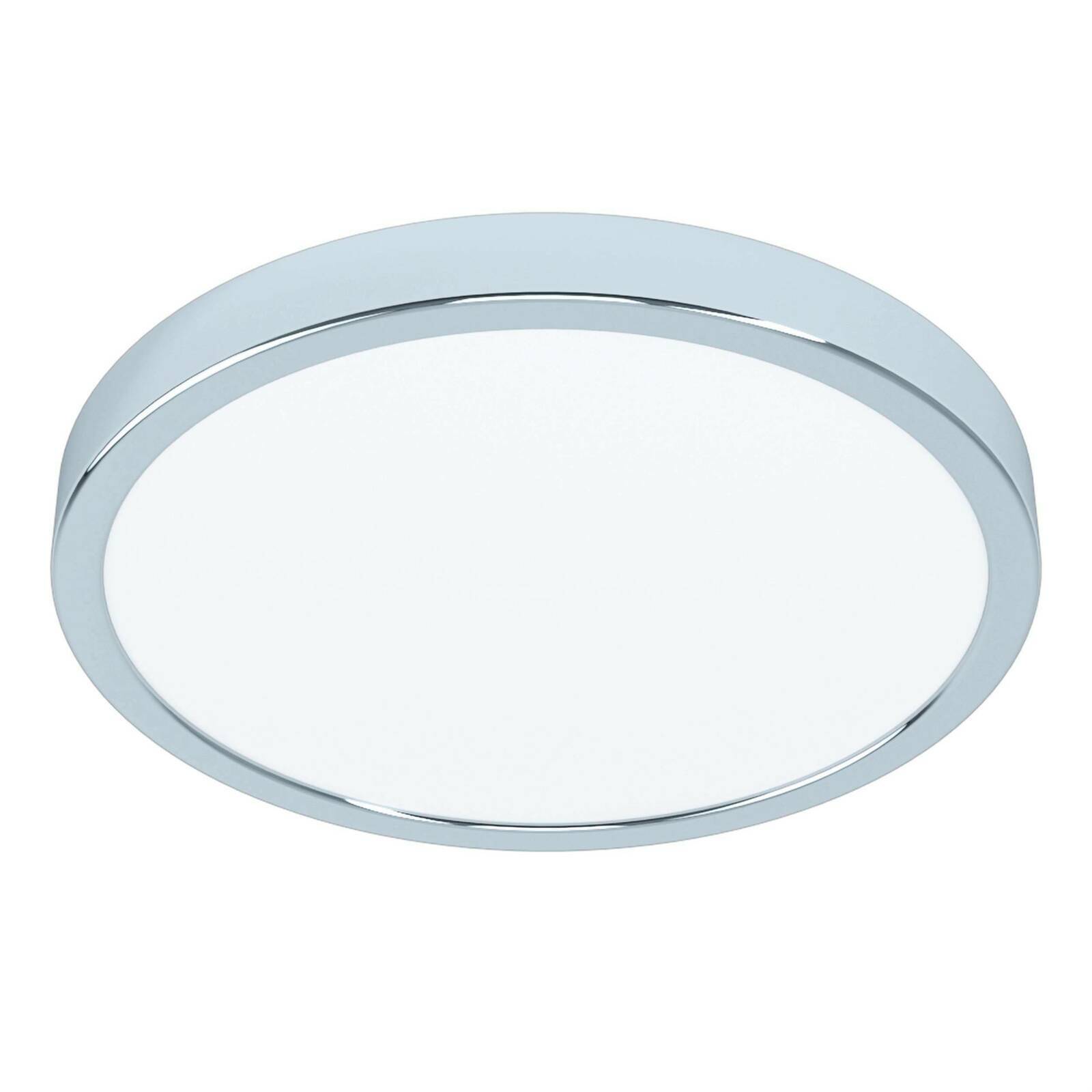 Runde LED Deckenleuchte Fueva 5 mit silbernem Rand, seitliche Perspektive
