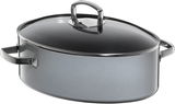 Ovaler Bräter FT Platinum 36,5 cm mit glänzendem Deckel und Griffen, seitliche Perspektive