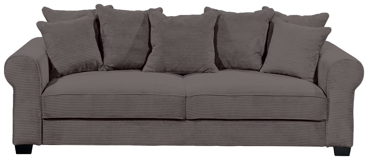 Graues Funktionssofa mit mehreren Kissen, Vorderansicht